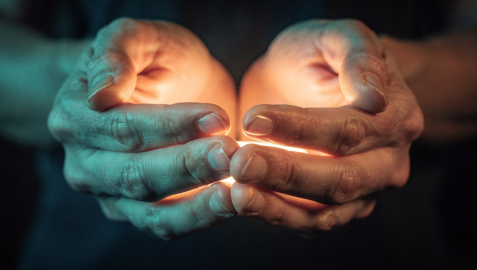 Mains tenant une lumière symbolisant les soins énergétiques et l’harmonisation